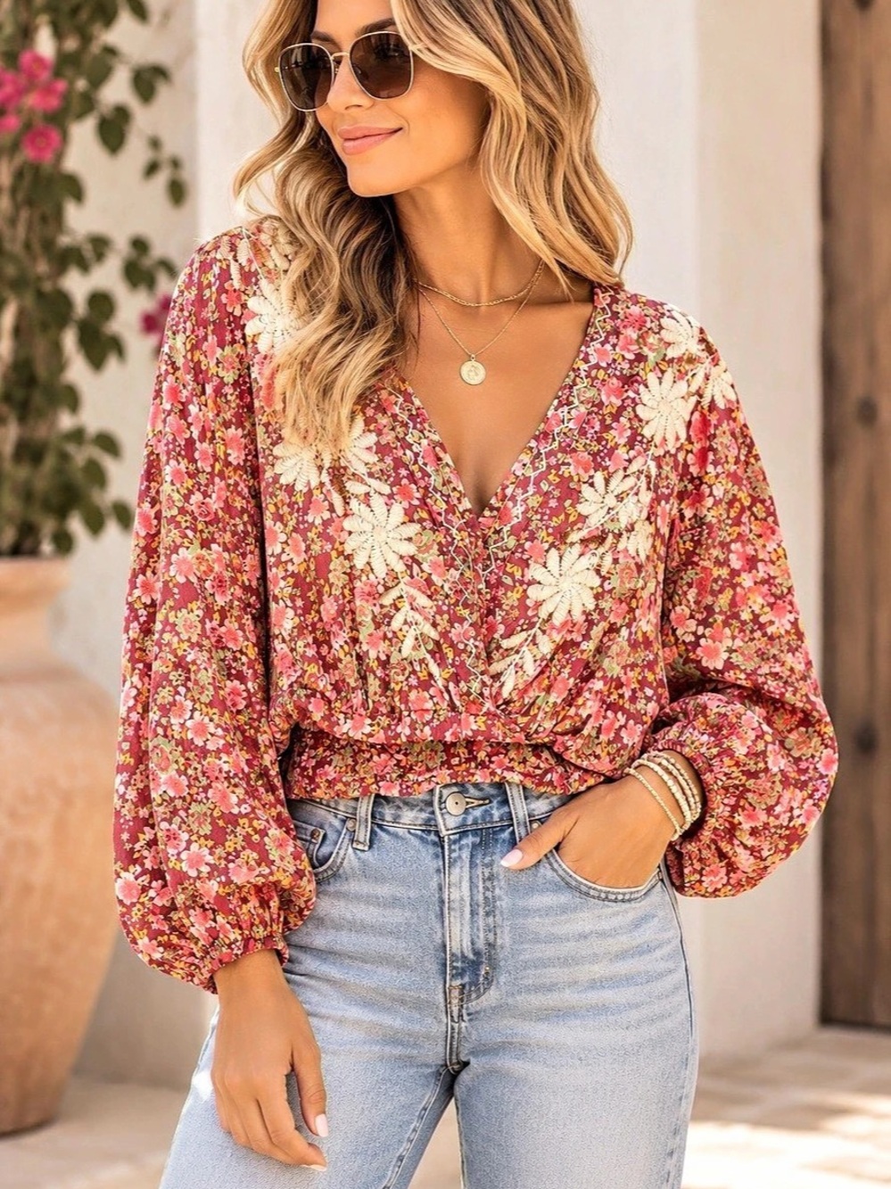Free People Embroidered Blouse 🌼 ☮️